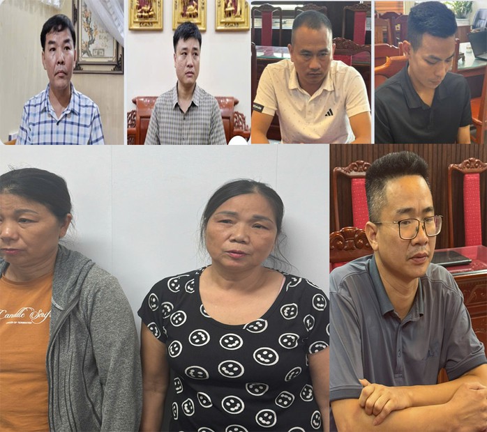 Sơn "chùa", thủ nhang ngôi đền thiêng ở Thanh Hóa (ảnh trên cùng bên trái) và 6 người khác bị tạm giữ hình sự. Ảnh: Công an Thanh Hóa