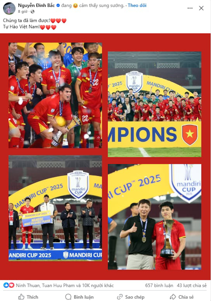 Sắc đỏ ngập tràn MXH Facebook sau "hat-trick" vô địch ĐNÁ của U23 Việt Nam - 1