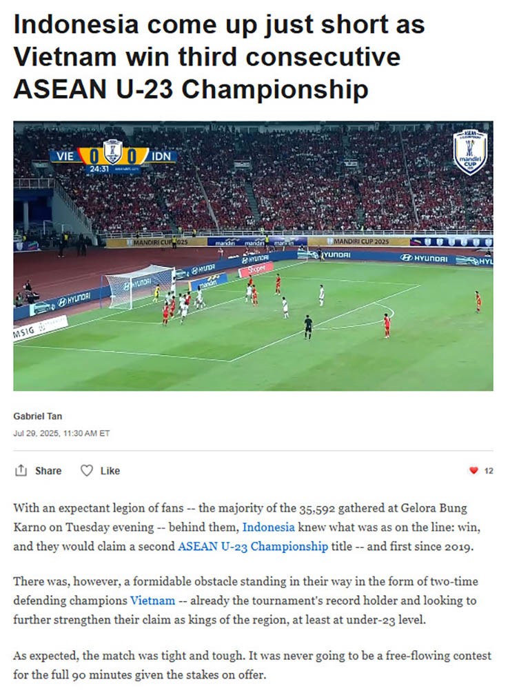 Tờ ESPN nhận xét về trận chung kết U23 Đông Nam Á