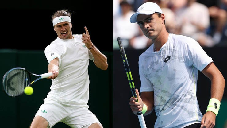 Alexander Zverev (bên trái) gặp khó khăn khi so tài với Adam Walton
