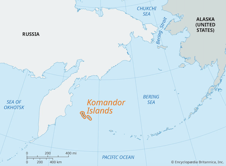 Vị trí quần đảo Commander nằm ở cực đông của Nga. Ảnh: Britannica.