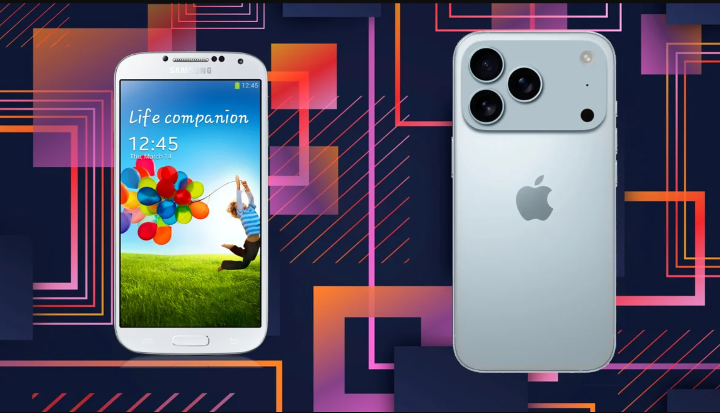 Galaxy S4 (trái) và concept iPhone 17 Pro (phải).