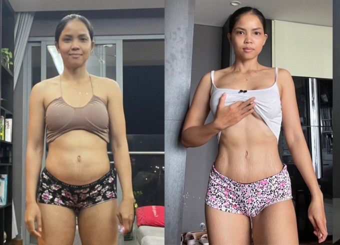 Sau hai tuần siết kỷ luật ăn uống, tập luyện, Ksor H’Nhi giảm 2 cm vòng eo, bụng dưới rốn giảm 4 cm.