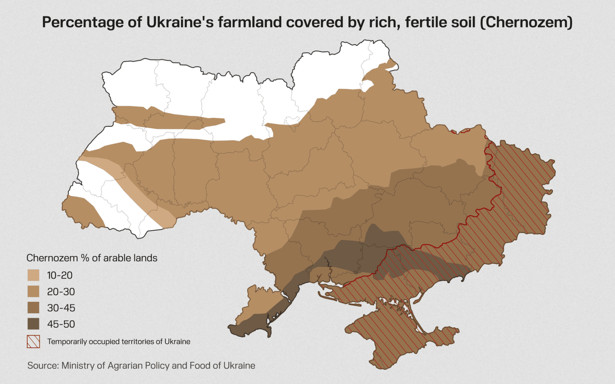 Mức độ phân bổ đất đai màu mỡ phù hợp phát triển nông nghiệp ở Ukraine. Ảnh: United24media.