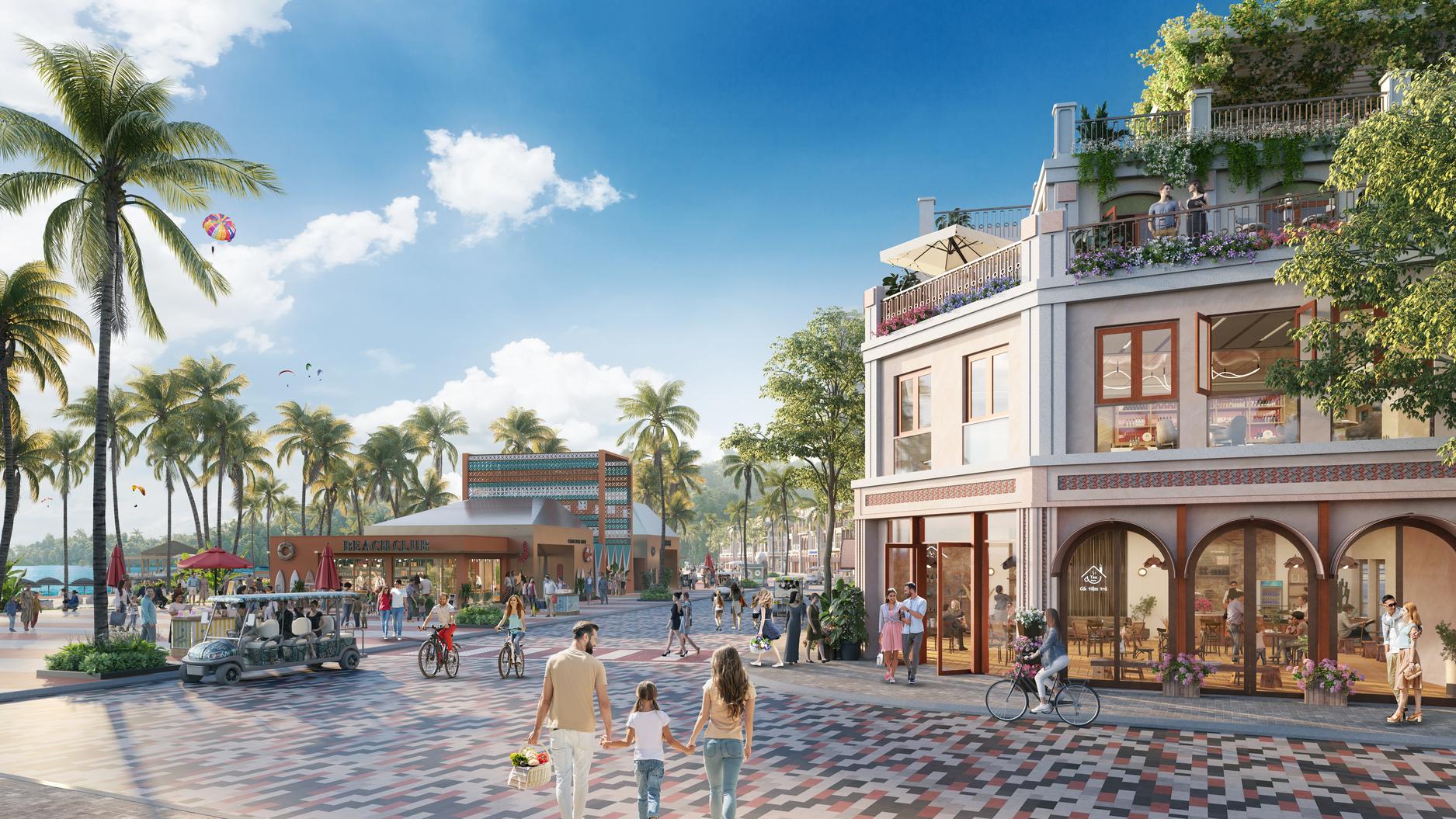 Nhà phố Hỷ Phường, tâm mạch giải trí ven biển, nơi hội tụ của những trải nghiệm độc đáo. (Ảnh: Sun Property)