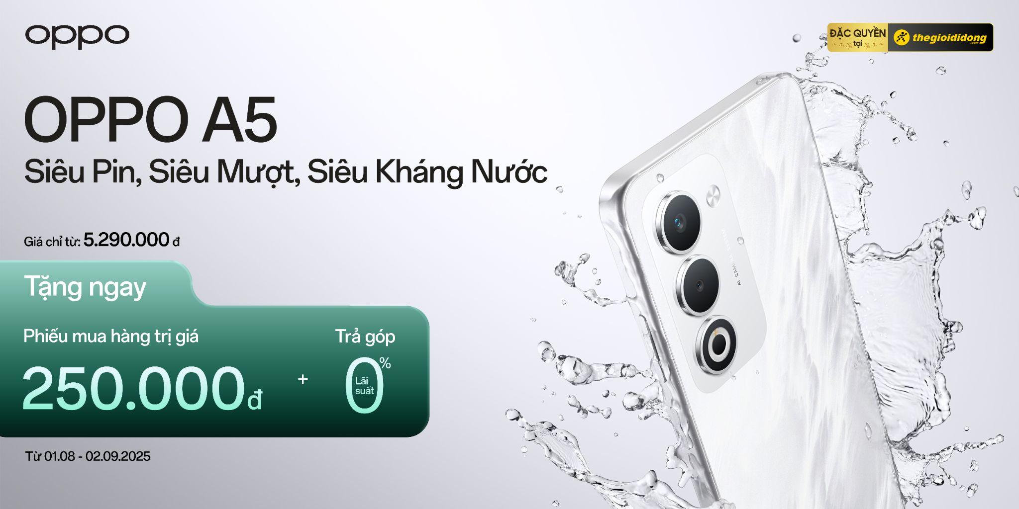 OPPO A5 chỉ từ 5,29 triệu cùng chính sách mua trả chậm giúp người dùng lên đời smartphone dễ dàng