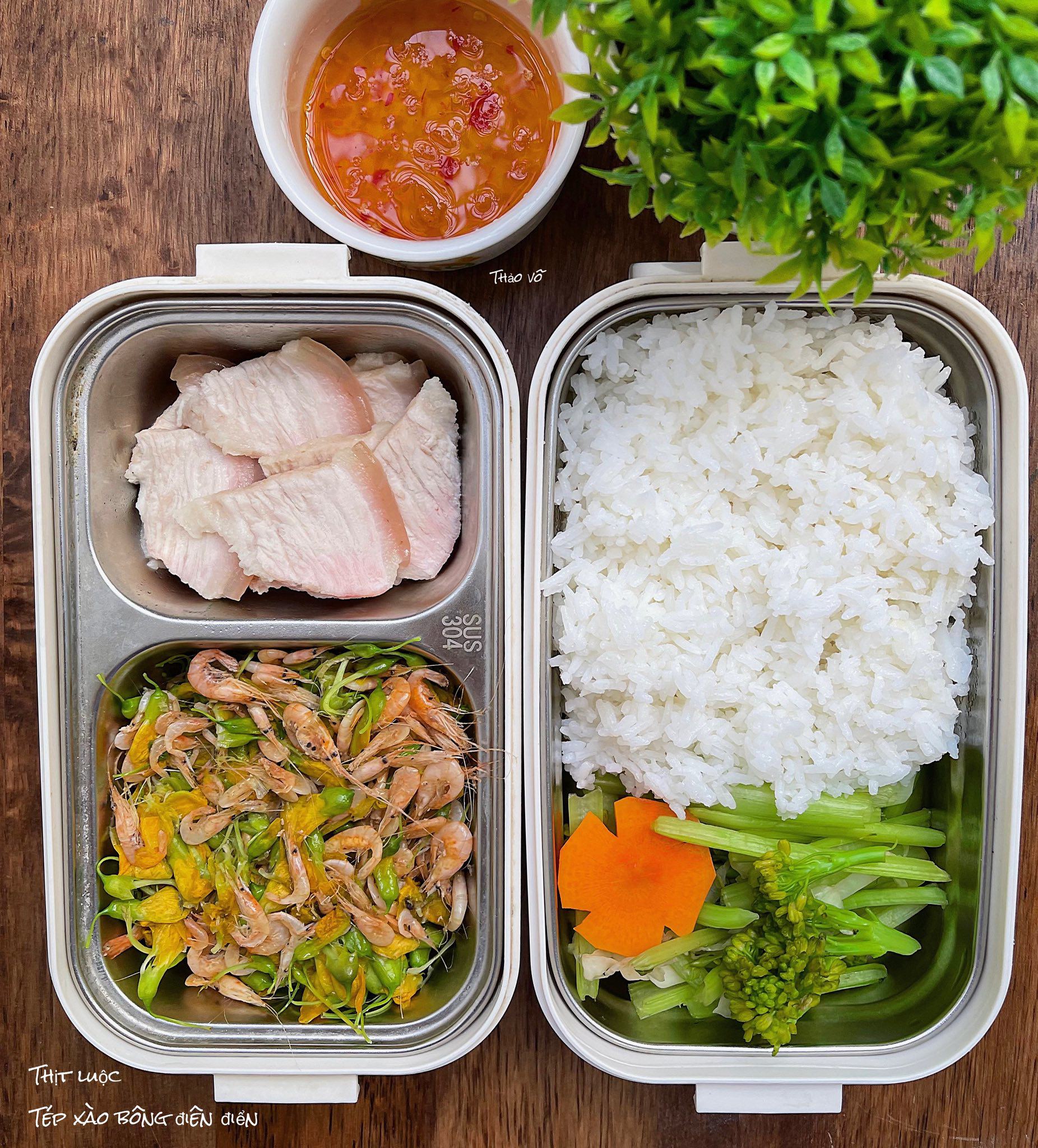 Thịt luộc - Tép xào bông điên điển