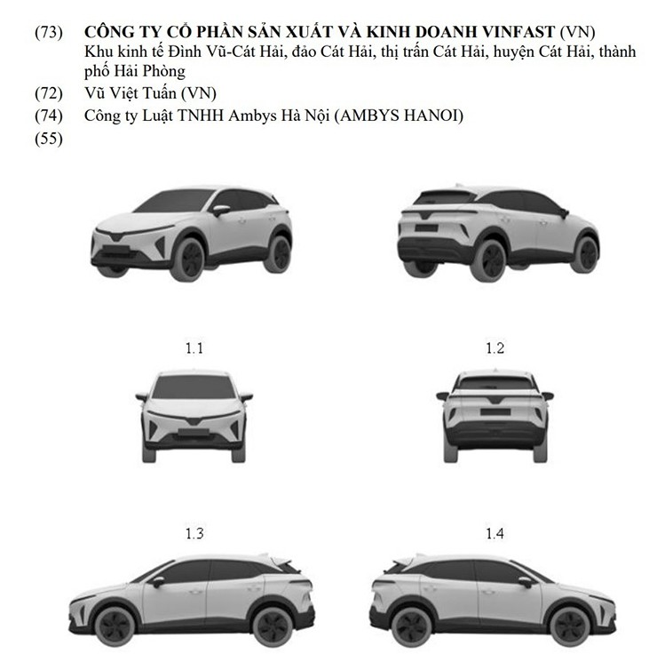 Mẫu SUV mới được VinFast đăng ký bản quyền kiểu dáng tại Việt Nam