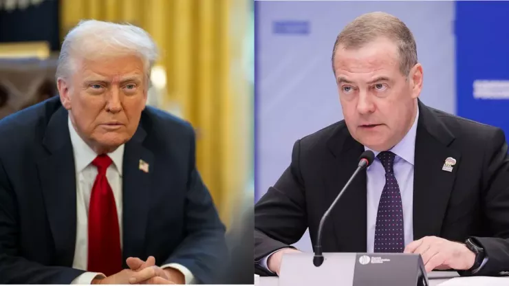Tổng thống Mỹ Donald Trump (trái) và Phó Chủ tịch Hội đồng An ninh Nga Dmitry Medvedev. Ảnh: WHITE HOUSE/TASS