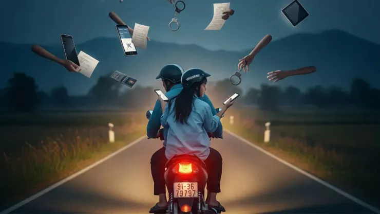 Nữ sinh viên đại học ở TP.HCM đã bị công an giả lừa, điều hướng di chuyển từ Việt Nam sang Campuchia và bán vào một công ty lừa đảo. Ảnh minh họa do AI tạo