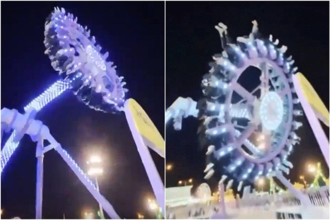 Trục đu quay 360 độ bị gãy đôi khi đang có hàng chục người chơi. Ảnh chụp màn hình