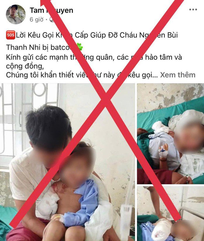 Hình ảnh Facebook “Tam Nguyen” đưa tin giả bắt cóc trẻ em, kêu gọi từ thiện