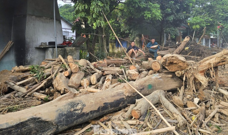 Một số người dân tranh thủ dùng cưa để xẻ những cây gỗ lớn.