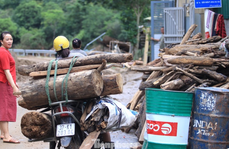 Nhiều người tranh thủ dùng xe máy vận chuyển củi về nhà để đun nấu.