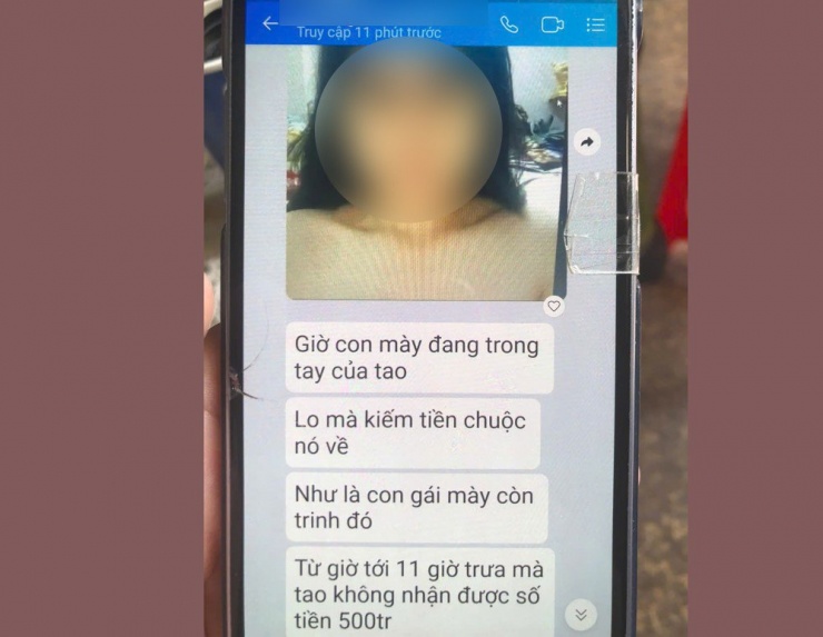 Tài khoản Zalo của nữ sinh BN bị các đối tượng lừa đảo chiếm, gửi tin nhắn đe dọa đến gia đình. Ảnh: NT