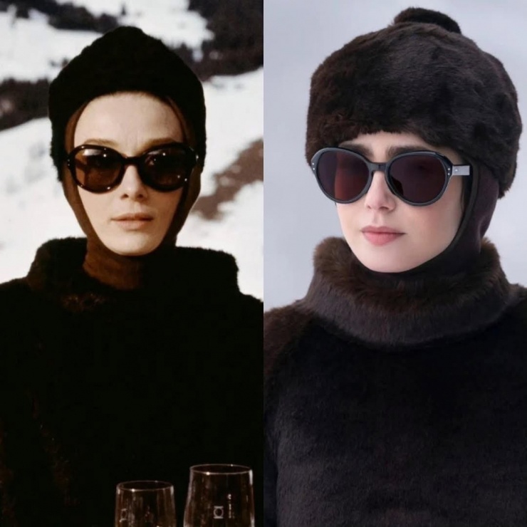 Nhà thiết kế trang phục của Emily In Paris đã dày công tái hiện chính xác diện mạo mà Regina Lampert (Audrey Hepburn) mặc trong kì nghỉ của riêng ở dãy Alps, trong bộ phim hài lãng mạn Charade năm 1963. Nó xuất hiện trong cảnh Giáng sinh thảm họa của Emily, cũng ở dãy Alps thuộc Pháp.