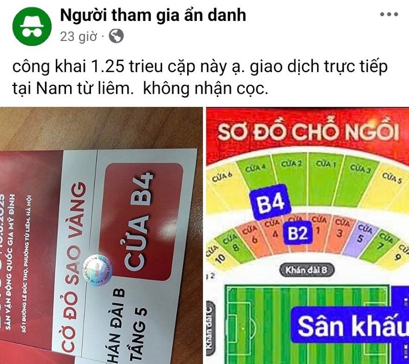 Trên hội nhóm mạng xã hội, loạt vé của "concert quốc gia" được rao bán với giá cả triệu đồng/cặp. (Ảnh chụp màn hình)