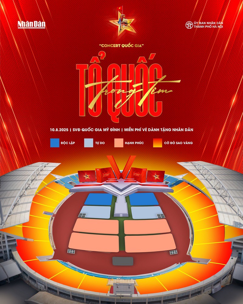 Sân khấu concert được thiết kế với quy mô quốc gia và quốc tế, chia thành 4 khu vực mang thông điệp ý nghĩa: Độc lập, Tự do, Hạnh phúc, Cờ đỏ sao vàng.