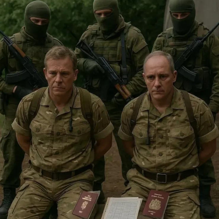 Bức ảnh được cho là 2 lính đặc nhiệm Anh bị quân Nga bắt trên chiến trường Ukraine. Ảnh: EADaily