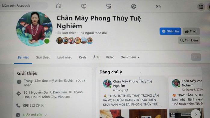 Hình ảnh cơ sở phong thủy Tuệ Nghiêm quảng cáo trên mạng xã hội Facebook