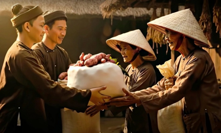 Cảnh người dân nhường cơm sẻ áo trong MV xuất hiện cánh tay dư thừa. 
