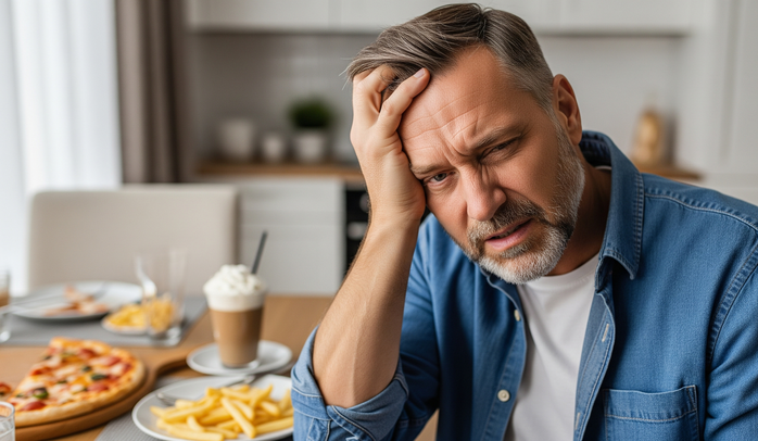 "Thả cửa" với một bữa ăn nhiều chất béo có thể gây nguy hiểm đối với một số người - Minh họa AI: Thu Anh