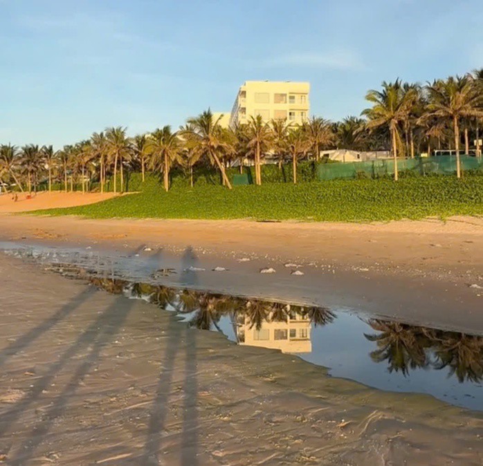 Dòng nước kéo thành luồng dài, bốc mùi hôi ra thẳng biển Mũi Né. Ảnh: NDCC