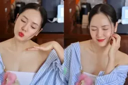 Phương Linh khoe cận làn da láng mịn "không tì vết" khi đến Quy Nhơn