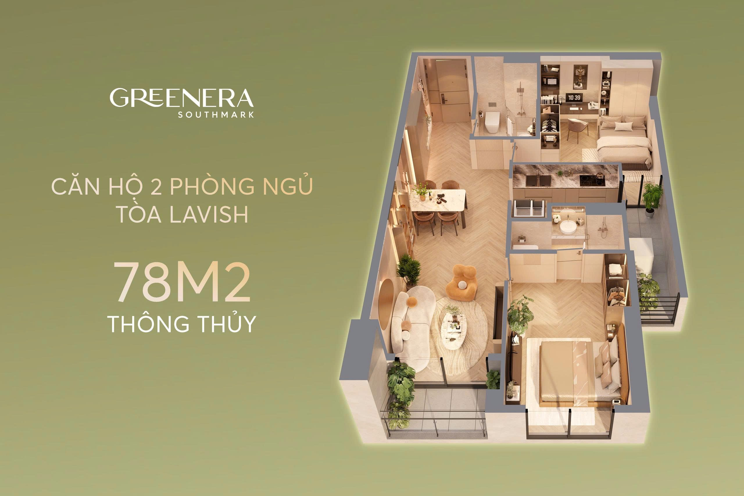 Với diện tích thông thủy gần 80m², căn hộ được thiết kế khoa học, không có không gian chết, từng mét vuông đều được tối ưu công năng, đảm bảo không gian sinh hoạt rộng rãi, tách biệt hợp lý giữa khu vực chung và riêng tư.