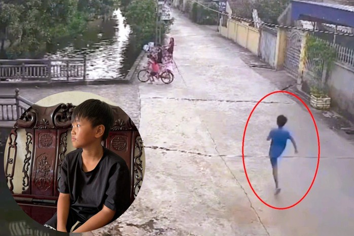 Hình ảnh nam sinh chạy ra khu vực mương nước cứu em nhỏ