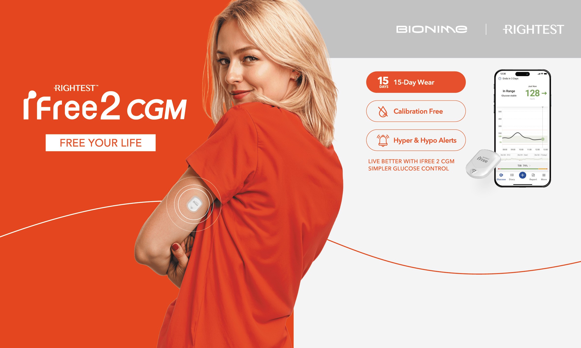 RIGHTEST iFree CGM – Thiết bị theo dõi đường huyết không cần chích máu