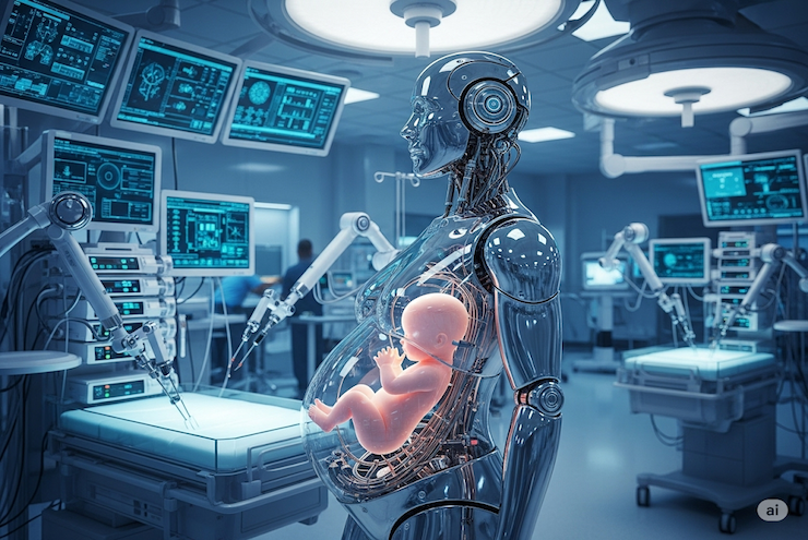 Robot có thể mang thai và sinh con. (Ảnh minh họa: Ngọc Phạm/AI - Gemini)