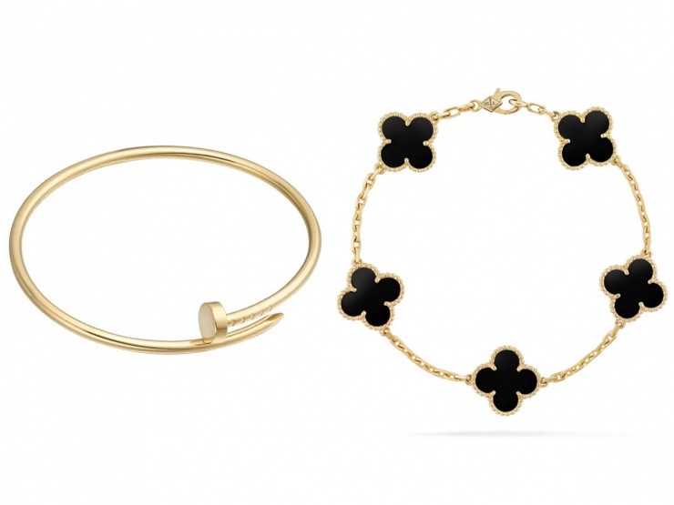 Để kết hợp cùng đồng hồ tiền tỷ, mỹ nhân The Face chọn vòng tay Cartier Juste Un Clou giá 3.800 USD (khoảng 100 triệu đồng) cùng vòng Van Cleef & Arpels vàng 18k, giá 4.800 USD (khoảng 127 triệu đồng).