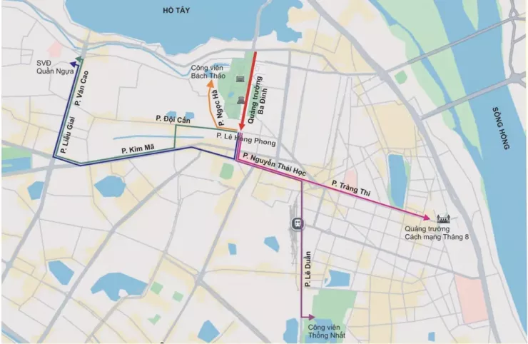 Bản đồ các khối diễu binh diễu hành sẽ đi qua. Nguồn: https://a80.hanoi.gov.vn/