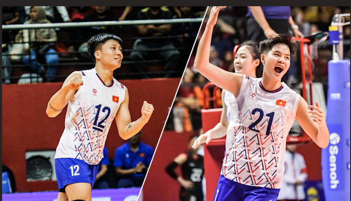 Đặng Thị Hồng (trái) và Nguyễn Phương Quỳnh của tuyển bóng chuyền U21 nữ Việt Nam