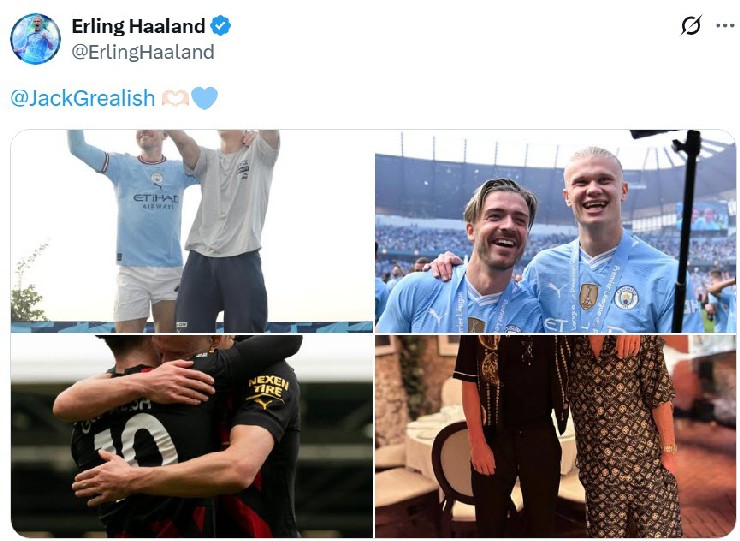 Trên trang mạng xã hội, Haaland chia sẻ những bức ảnh kỷ niệm khoảnh khắc thân thiết cùng Grealish