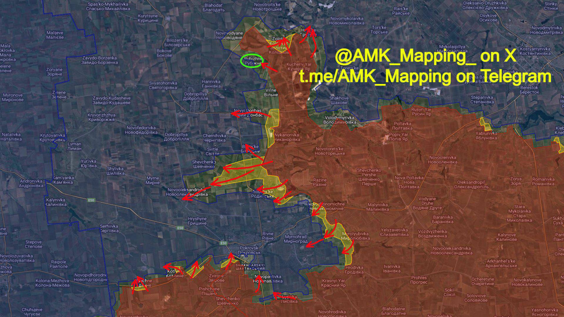 Đà tiến công của Nga tại nhiều địa điểm ở vùng Donetsk. Nguồn: AMK Mapping/X.