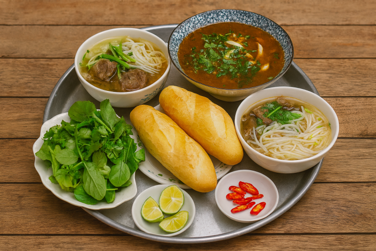Bún bò + bò sốt vang + bánh mì