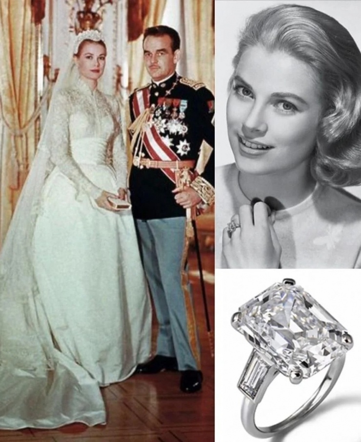 Năm 1956, khi diễn viên Grace Kelly kết hôn Hoàng tử Rainier III của Monaco, chiếc nhẫn đính hôn kim cương trắng của bà được định giá 4,06 triệu USD - một khoản chi tiêu xa xỉ thời điểm đó. Hiện nay, theo hãng Jewellry Box, thiết kế có giá trị khoảng 38,8 triệu USD, giữ vị trí số một trong những chiếc nhẫn đính hôn đắt nhất của người nổi tiếng. Món trang sức 10,47 carat, cắt kiểu ngọc lục bảo, do Cartier thiết kế. Ảnh: Cartier