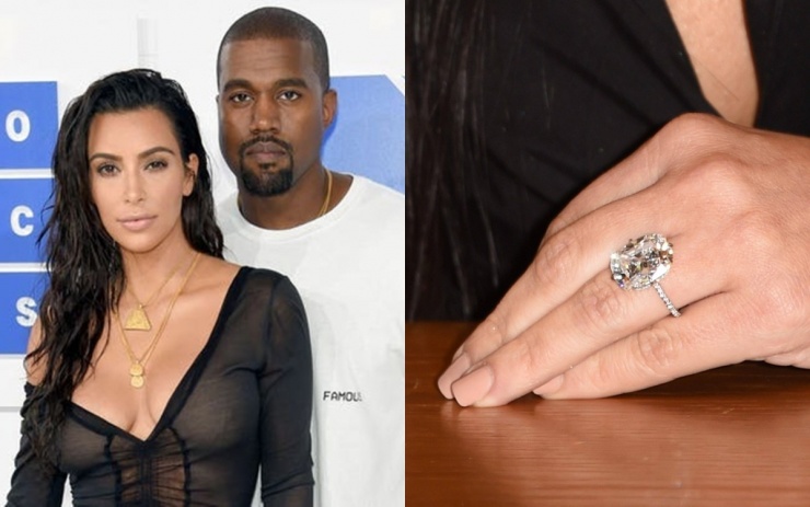 Chiếc nhẫn đính hôn của Kim Kardashian với chồng cũ, Kanye West, có giá khoảng 4 triệu USD năm 2013. Thiết kế do Lorraine Schwartz thực hiện, đính viên kim cương 15 carat cắt cushion trên vành nhẫn pavé. Món đồ nằm trong số trang sức Kim bị cướp tại Paris năm 2016. Ảnh: Foxnews, Jonathan's Fine Jewelers