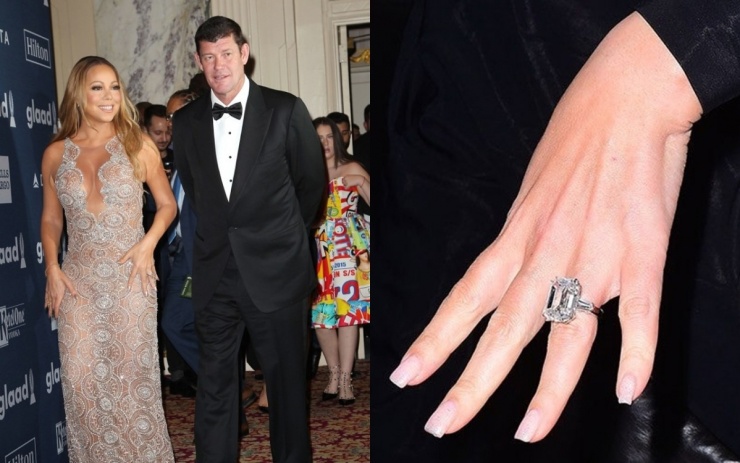 10 triệu USD là giá chiếc nhẫn 35 carat của Mariah Carey từ bạn trai cũ James Packer. Thiết kế kim cương trắng cắt kiểu ngọc lục bảo do Wilfredo Rosado sáng tạo. Sau khi chia tay, năm 2018, cô bán nó cho một cửa hàng trang sức ở Los Angeles với giá 2,1 triệu USD. Ảnh: Rex