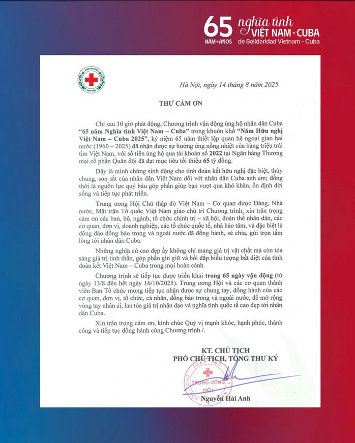 Chương trình ủng hộ nhân dân Cuba đã đạt 65 tỉ đồng