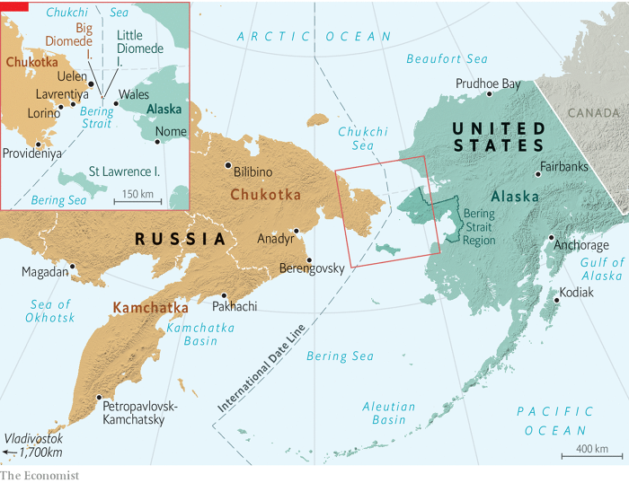 Nga gần biên giới bang Alaska của Mỹ (ảnh: The Economist)