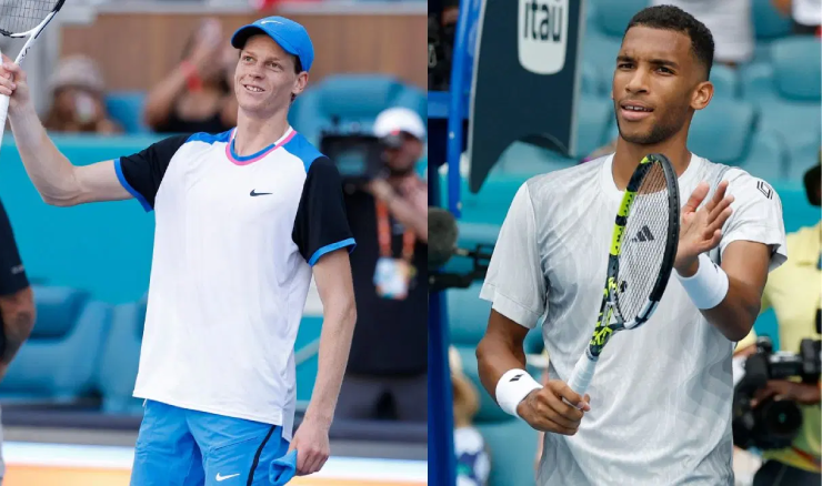 Aliassime (bên phải) thắng Sinner (bên trái) trong cả hai lần chạm trán vào năm 2022
