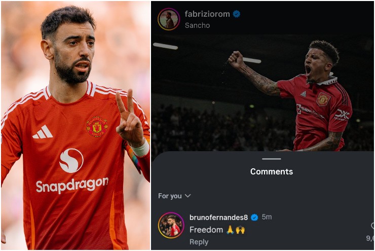 Bruno Fernandes gửi lời chúc tới Sancho trên bài viết của Fabrizio Romano