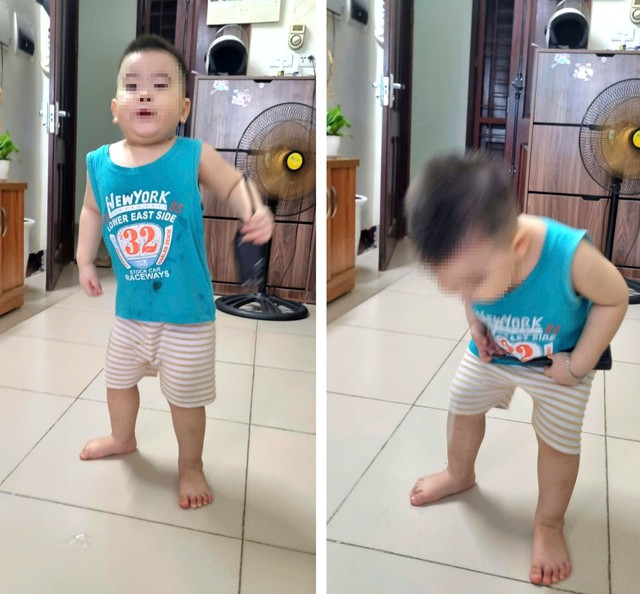 Con trai chị Hà liên tục nhổ nước bọt mỗi khi không vừa ý một điều gì đó. Ảnh: NVCC.