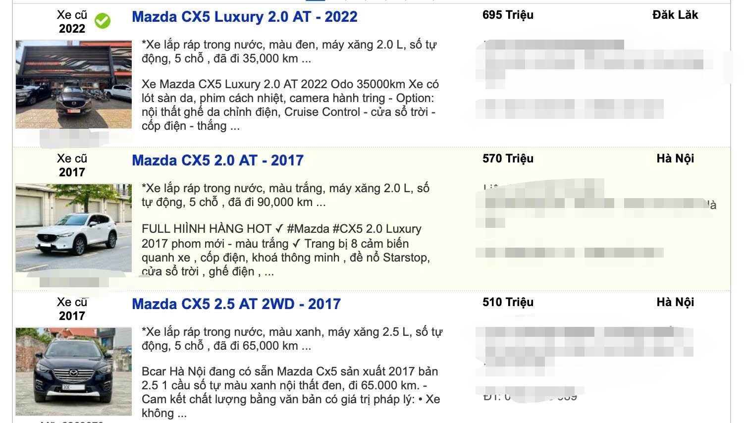Loạt tin rao bán Mazda CX-5. (Ảnh chụp màn hình)