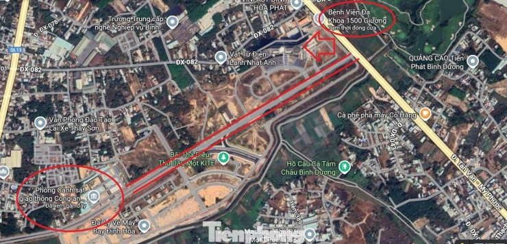 Vị trí tuyến đường Lê Hồng Phong nối dài và trụ sở Phòng CSGT Công an TPHCM - Khu vực 1 (Ảnh: chụp từ vệ tinh)