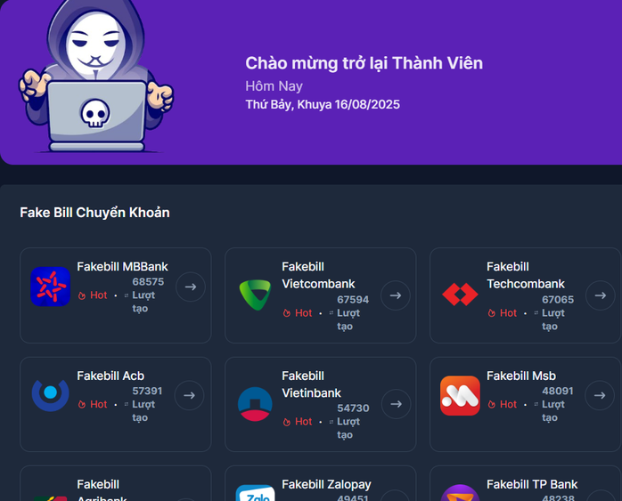 Hóa đơn chuyển khoản ngân hàng giả mạo dễ dàng được tạo qua website trực tuyến