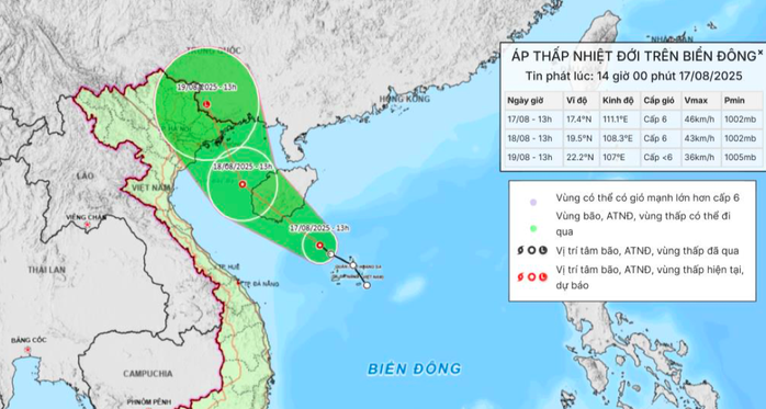 Dự báo hướng đổ bộ của áp thấp nhiệt đới